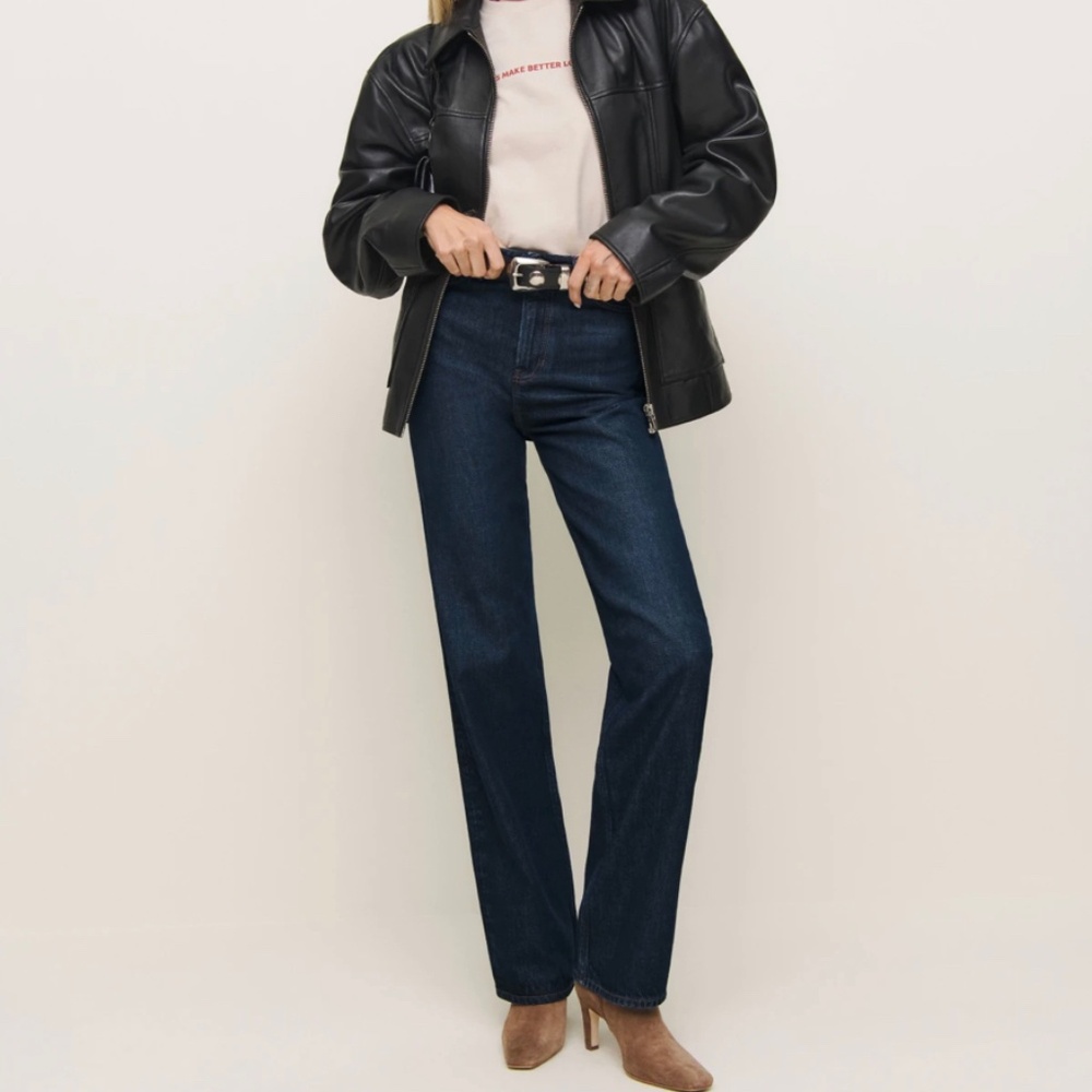Reformation Dark Wash High Rise Wide Leg Jean